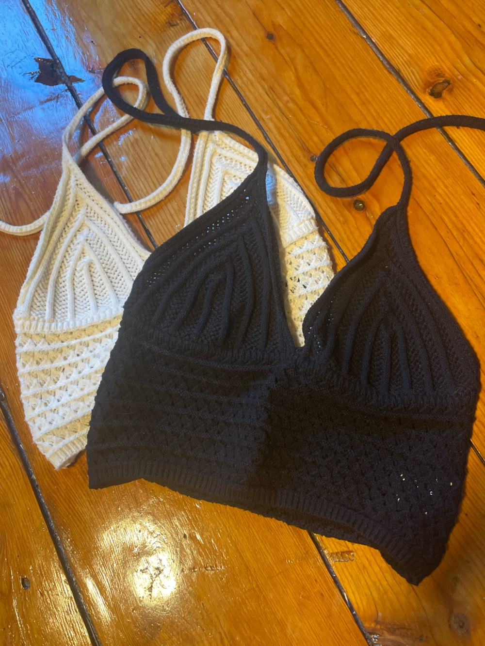 2 Crochet Bralette Top - Black and Cream